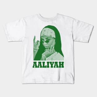 aaliyah// singer // vintage art drawing // green solid style Kids T-Shirt